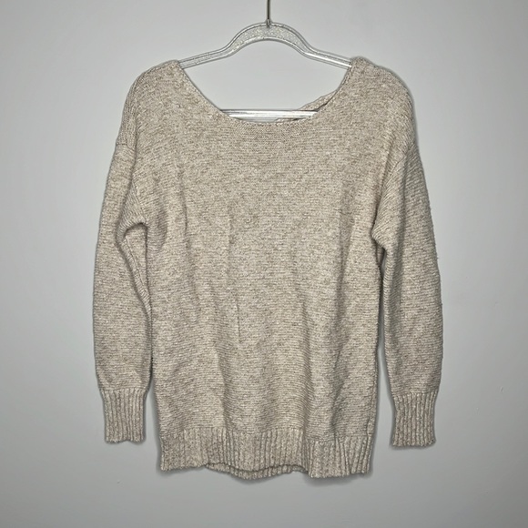 American Eagle Outfitters Sweaters | American Eagle Oatmeal Knit Sweater with Cross Hatch V Cut Back | Color: Cream/Tan | Size: S | Kays_Kouture's